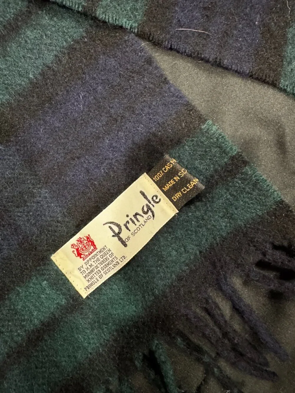 James Pringle Weavers Green Tartan 100% Cashmere Scarf